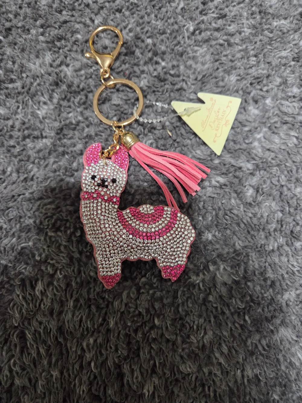 Pink Rhinestone Llama  Keychain with Tassel